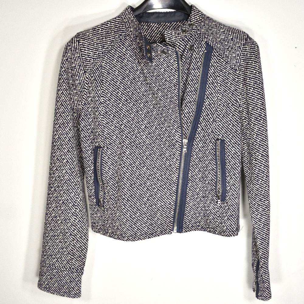 Gap Navy Wool Blazer Asymmetric Zipper XS